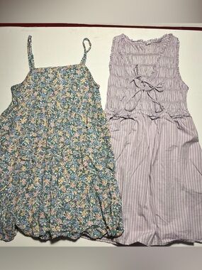 Lot Of 2 Old Navy Cami Dress M White Floral Solid Black Casual Sundresses